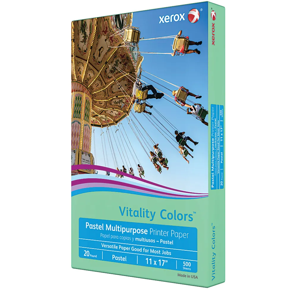 Xerox® Vitality Colors™ Multi-Use Printer & Copy Paper, 1 Ream, Green, Ledger (11" x 17"), 500 Sheets Per Ream, 20 Lb, 30% Recycled