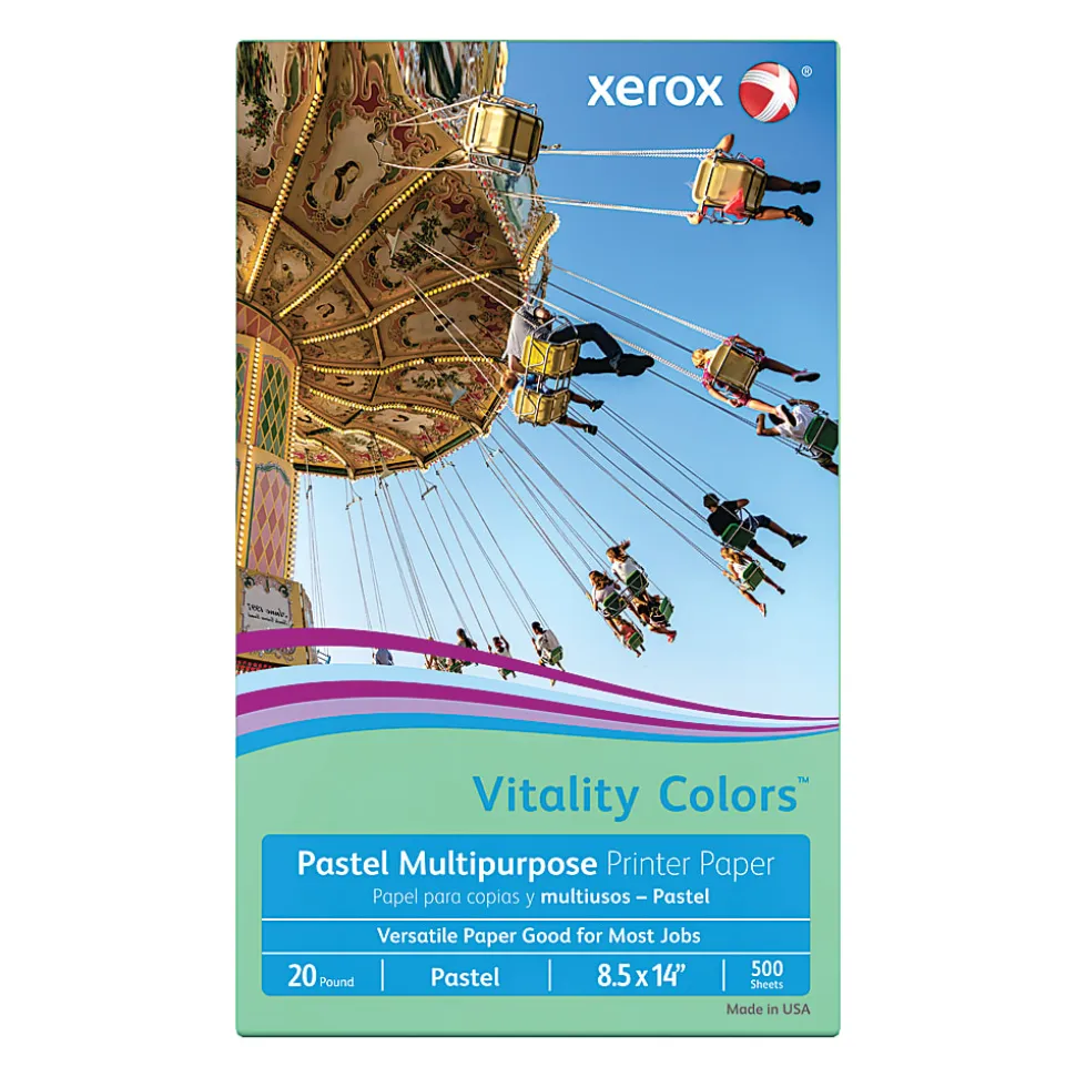 Xerox® Vitality Colors™ Multi-Use Printer & Copy Paper, 1 Ream, Green, Legal (8.5" x 14"), 500 Sheets Per Ream, 20 Lb, 30% Recycled
