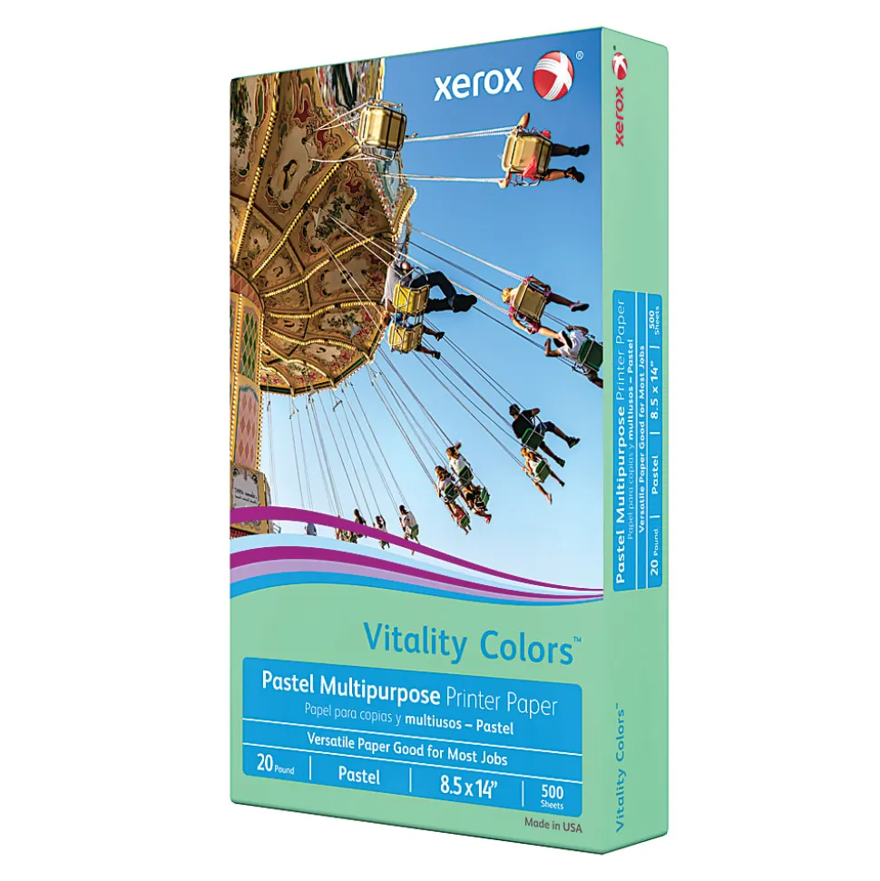 Xerox® Vitality Colors™ Multi-Use Printer & Copy Paper, 1 Ream, Green, Legal (8.5" x 14"), 500 Sheets Per Ream, 20 Lb, 30% Recycled