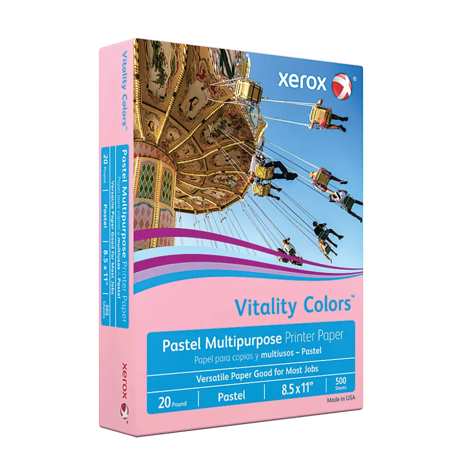 Xerox® Vitality Colors™ Multi-Use Printer & Copy Paper, 1 Ream, Pink, Letter (8.5" x 11"), 500 Sheets Per Ream, 20 Lb, 30% Recycled