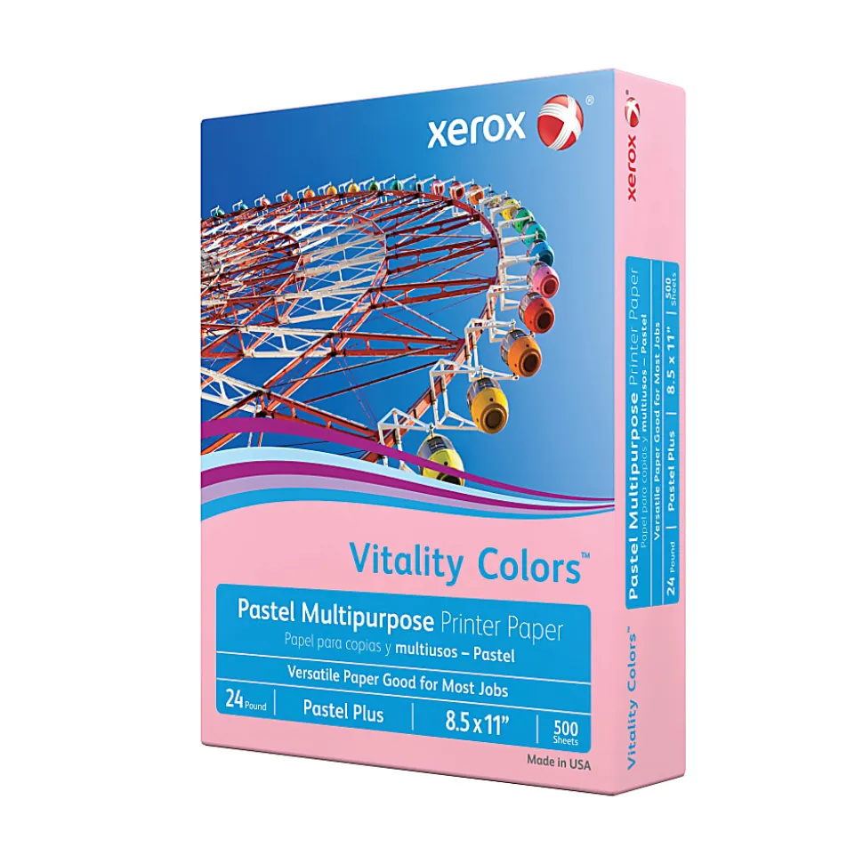 Xerox® Vitality Colors™ Pastel Plus Color Multi-Use Printer & Copy Paper, 1 Ream, Pink, Letter (8.5" x 11"), 500 Sheets Per Ream, 24 Lb, 30% Recycled