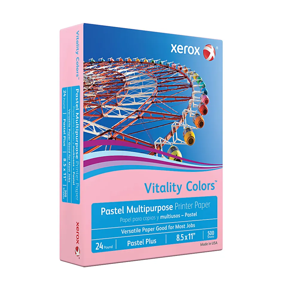 Xerox® Vitality Colors™ Pastel Plus Color Multi-Use Printer & Copy Paper, 1 Ream, Pink, Letter (8.5" x 11"), 500 Sheets Per Ream, 24 Lb, 30% Recycled