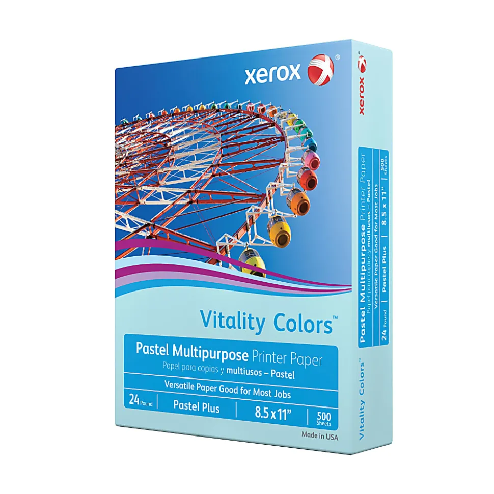 Xerox® Vitality Colors™ Pastel Plus Color Multi-Use Printer & Copy Paper, 1 Ream, Blue, Letter (8.5" x 11"), 500 Sheets Per Ream, 24 Lb, 30% Recycled