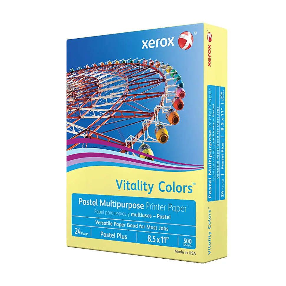 Xerox® Vitality Colors™ Pastel Plus Color Multi-Use Printer & Copy Paper, 1 Ream, Yellow, Letter (8.5"x11"), 500 Sheets Per Ream, 24 Lb, 30% Recycled