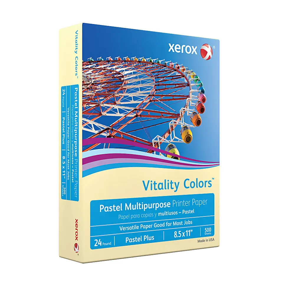 Xerox® Vitality Colors™ Pastel Plus Color Multi-Use Printer & Copy Paper, 1 Ream, Ivory, Letter (8.5" x 11"), 500 Sheets Per Ream, 24 Lb, 30% Recycled