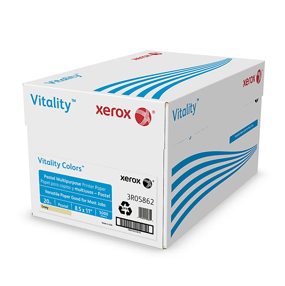 Xerox® Vitality Colors™ Pastel Multi-Use Printer & Copy Paper, 10 Reams, Ivory, Letter (8.5" x 11"), 5000 Sheets Per Case, 20 Lb, 30% Recycled