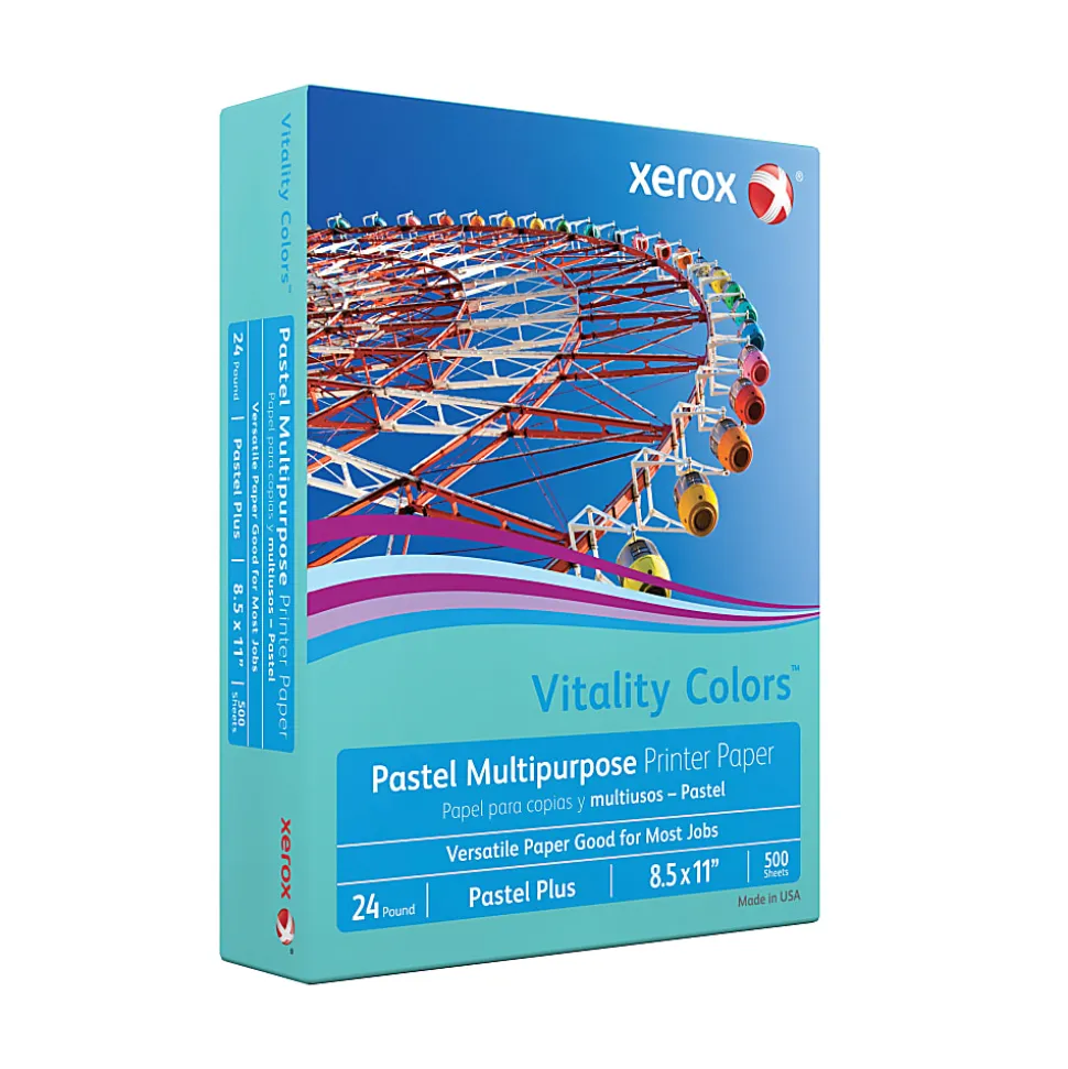 Xerox® Vitality Colors™ Pastel Plus Color Multi-Use Printer & Copy Paper, 1 Ream, Aqua, Letter (8.5" x 11"), 500 Sheets Per Ream, 24 Lb, 30% Recycled