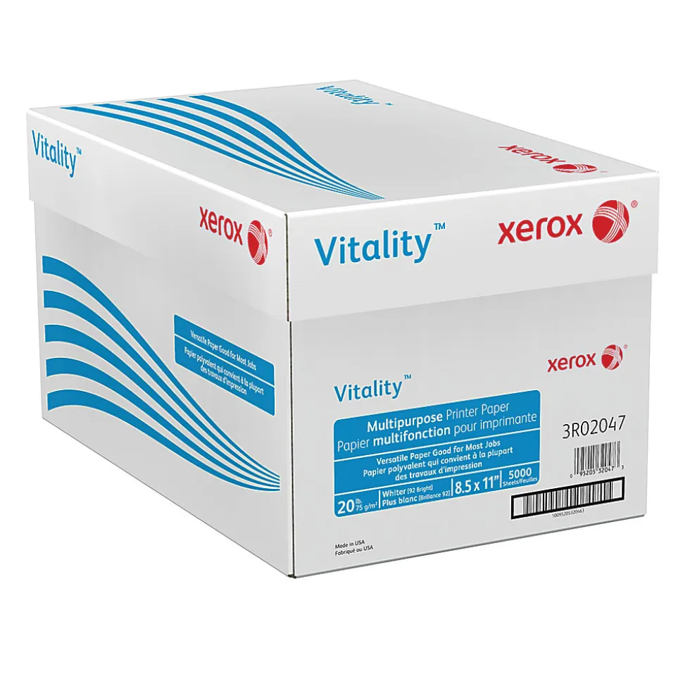 Xerox® Vitality™ Multi-Use Printer & Copy Paper, 10 Reams, White, Letter (8.5" x 11"), 5000 Sheets Per Case, 20 Lb, 92 Brightness, FSC® Certified