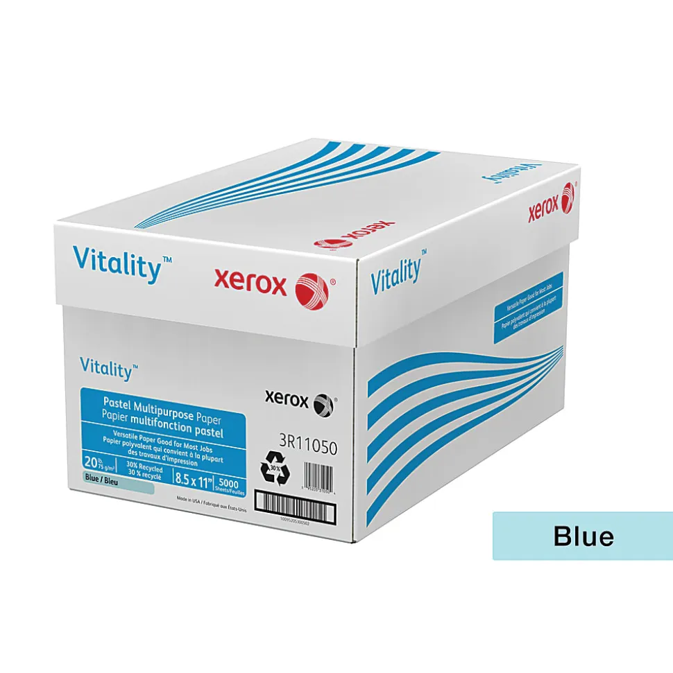 Xerox® Vitality™ Pastel Color Multi-Use Printer & Copy Paper, 10 Reams, Blue, Letter Size, 5000 Sheets Per Case, 20 Lb, 30% Recycled - 3R11050-CT