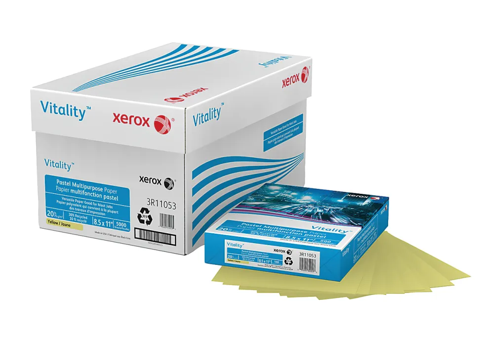 Xerox® Vitality™ Pastel Color Multi-Use Printer & Copy Paper, 10 Reams, Yellow, Letter Size, 5000 Sheets Per Case, 20 Lb, 30% Recycled - 3R11053-CT
