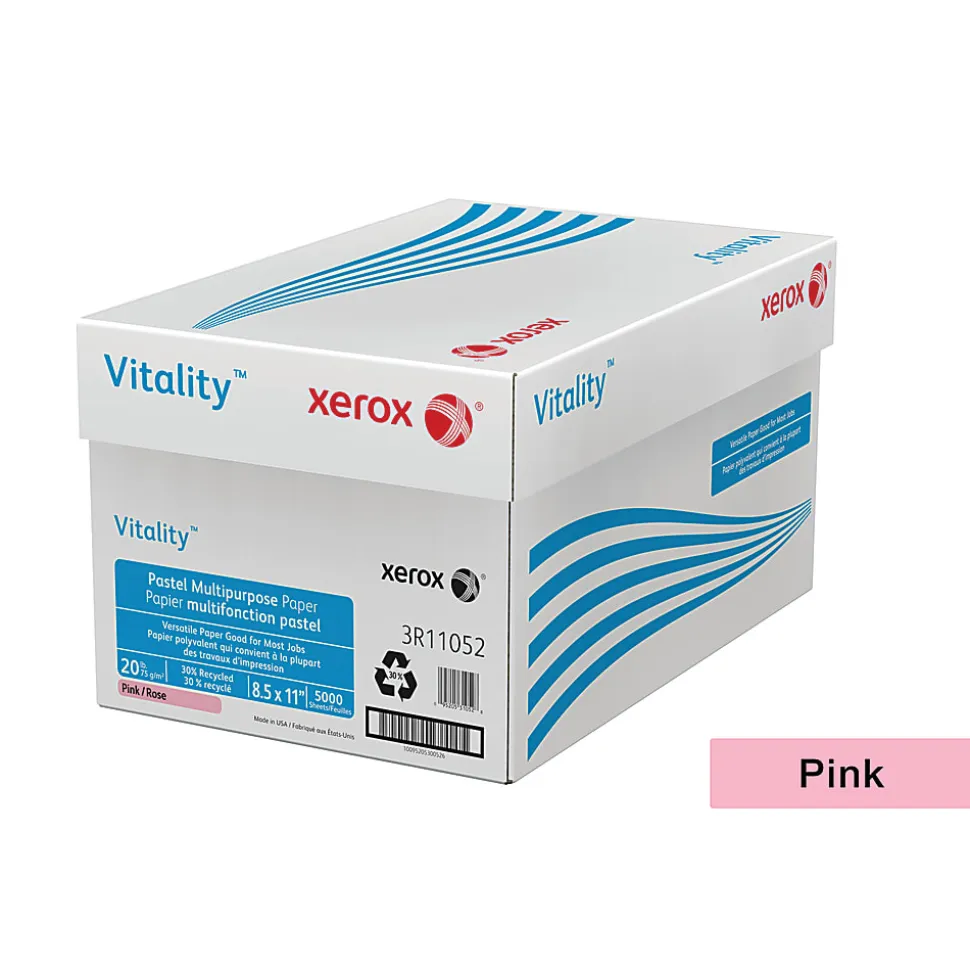 Xerox® Vitality™ Pastel Color Multi-Use Printer & Copy Paper, 10 Reams, Pink, Letter Size, 5000 Sheets Per Case, 20 Lb, 30% Recycled - 3R11052-CT