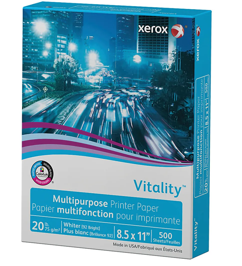 Xerox® Vitality™ Uncoated Multi-Use Printer & Copy Paper, 1 Ream, White, Letter (8.5"x11"), 500 Sheets Per Ream, 20 Lb, 92 Brightness, FSC® Certified