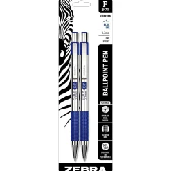 Zebra® Pen BCA F-301 Ballpoint Pens, Fine Point, Stainless Steel Barrel, Blue Ink, Pack Of 2