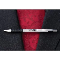 Zebra® Pen F-301 Stainless Steel Retractable Ballpoint Pens, Pack Of 12, Bold Point, 1.6 mm, Silver Barrel, Black Ink