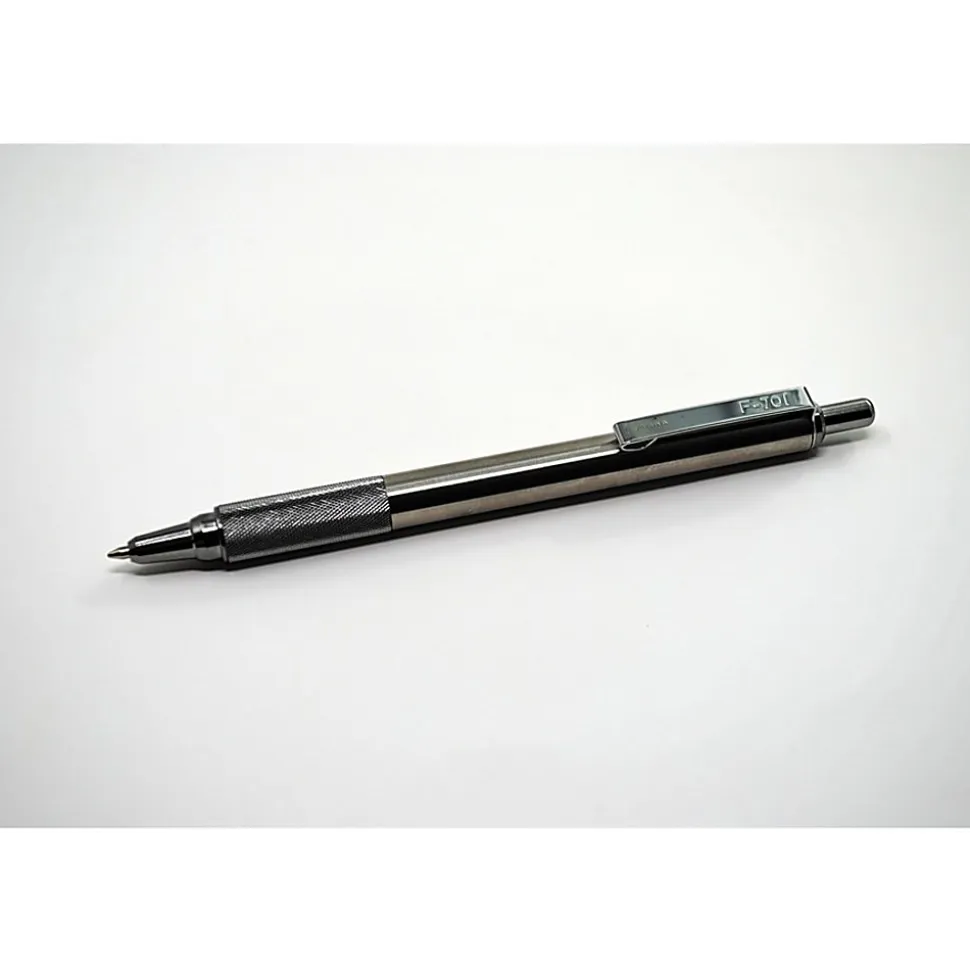 Zebra® Pen F-701 Stainless Steel Retractable Ballpoint Pen, Fine Point, 0.7 mm, Silver Barrel, Black Ink