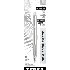 Zebra® Pen F-701 Stainless Steel Retractable Ballpoint Pen, Fine Point, 0.7 mm, Silver Barrel, Black Ink