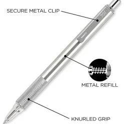 Zebra® Pen F-701 Stainless Steel Retractable Ballpoint Pen, Fine Point, 0.7 mm, Silver Barrel, Black Ink