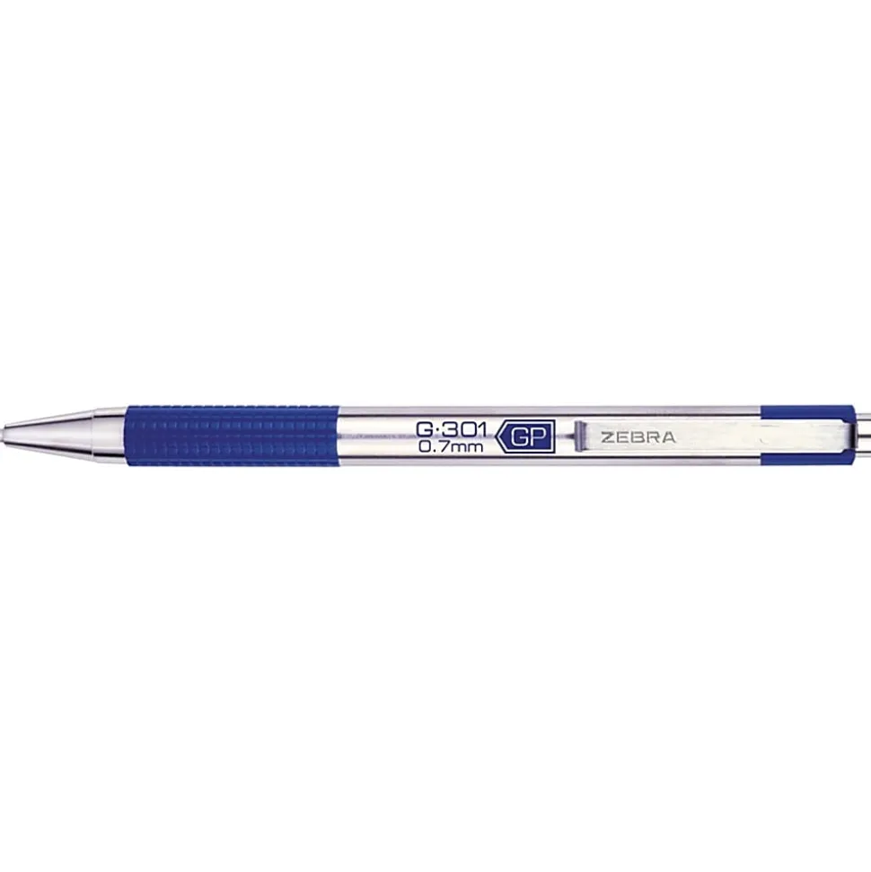 Zebra® Pen G-301® Retractable Gel Pens, Pack Of 2, Medium Point, 0.7 mm, Silver Barrel, Blue Ink