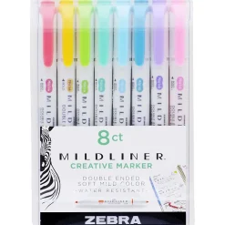 Zebra® Pen MILDLINER™ Double Ended Creative Markers, Pack Of 8, Chisel/Fine Point, Assorted Bright Colors