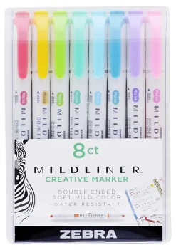 Zebra® Pen MILDLINER™ Double Ended Creative Markers, Pack Of 8, Chisel/Fine Point, Assorted Bright Colors