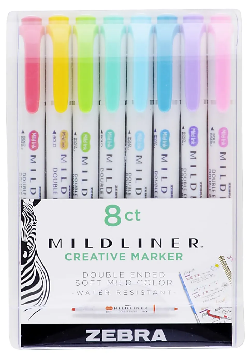 Zebra® Pen MILDLINER™ Double Ended Creative Markers, Pack Of 8, Chisel/Fine Point, Assorted Bright Colors
