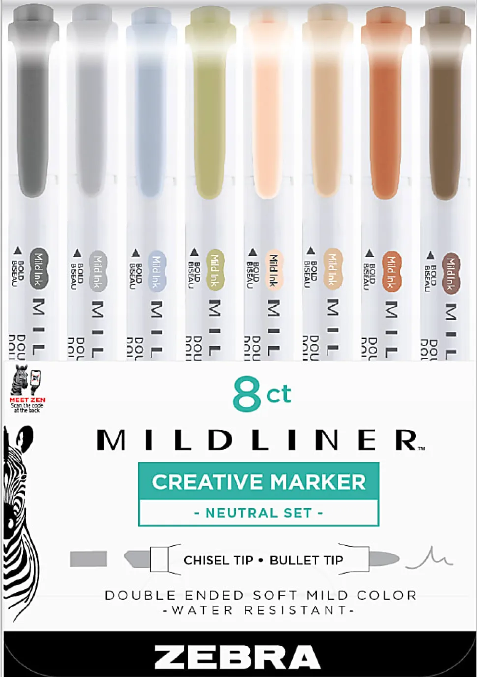 Zebra® Pen MILDLINER™ Double-Ended Creative Markers, Pack Of 8, Chisel/Fine Point, Assorted Neutral Colors