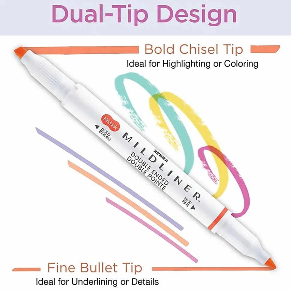 Zebra® Pen MILDLINER™ Double-Ended Creative Markers, Pack Of 8, Chisel/Fine Point, Assorted Neutral Colors