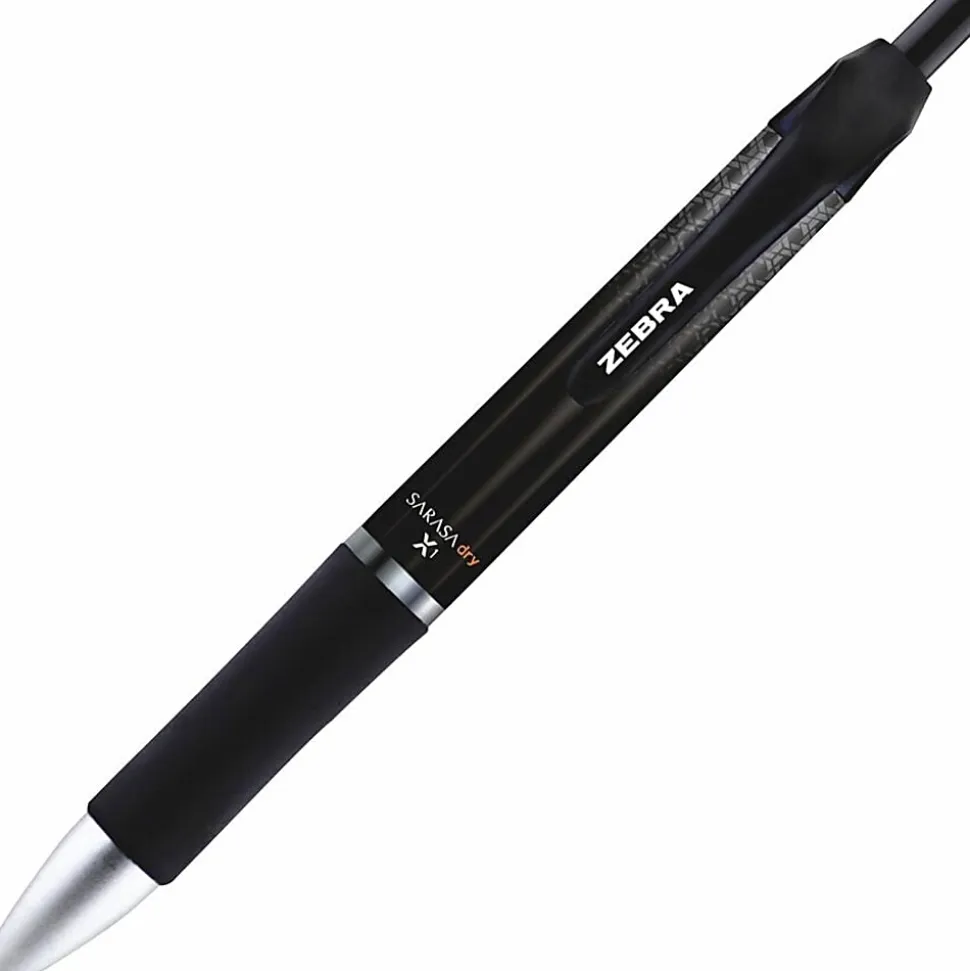 Zebra® Pen SARASA® Dry X1 Retractable Gel Pens, Pack Of 12, Medium Point, 0.7 mm, Black Barrel, Black Ink
