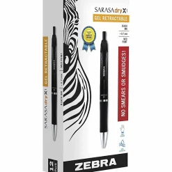 Zebra® Pen SARASA® Dry X1 Retractable Gel Pens, Pack Of 12, Medium Point, 0.7 mm, Black Barrel, Black Ink
