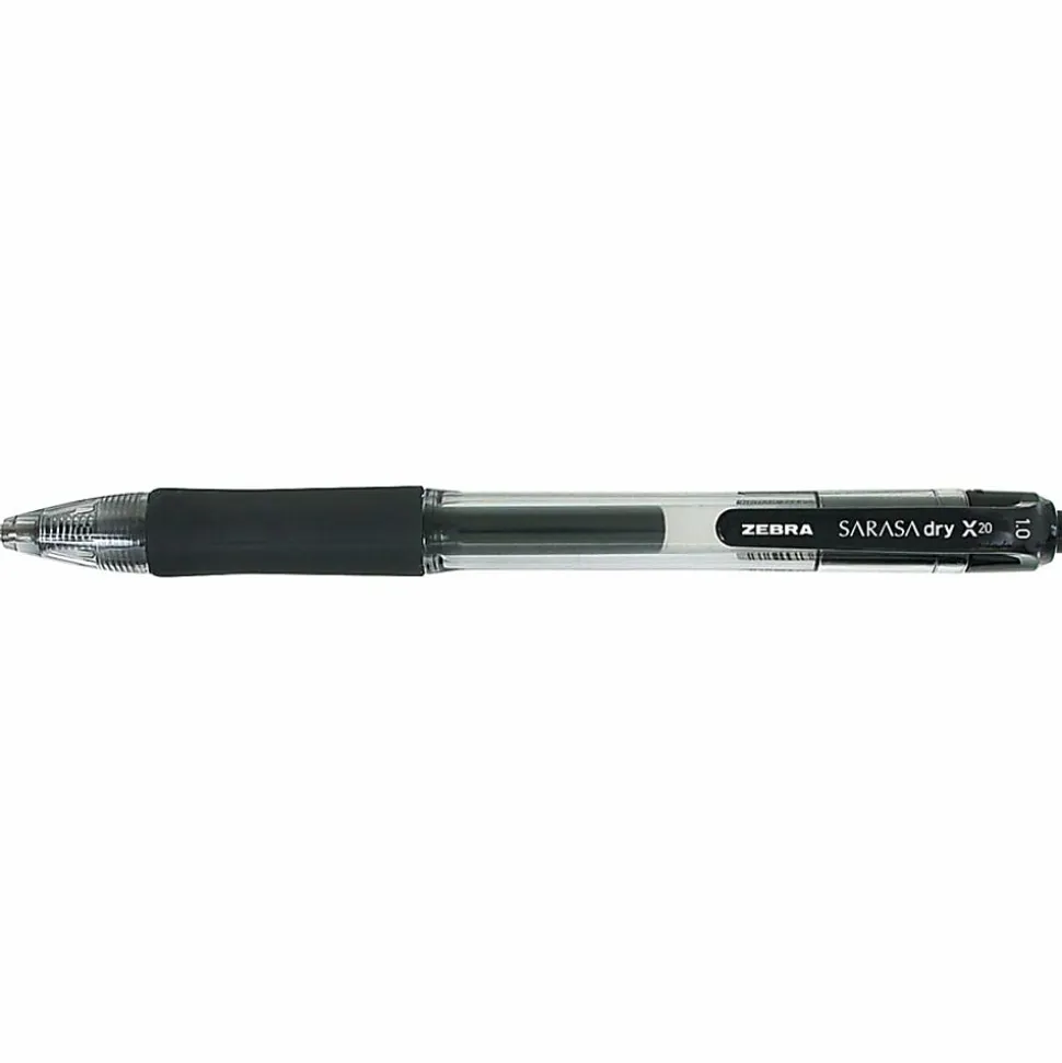 Zebra® Pen SARASA® Retractable Gel Pens, Pack Of 12, Bold Point, 1.0 mm, Clear Barrel, Black Ink