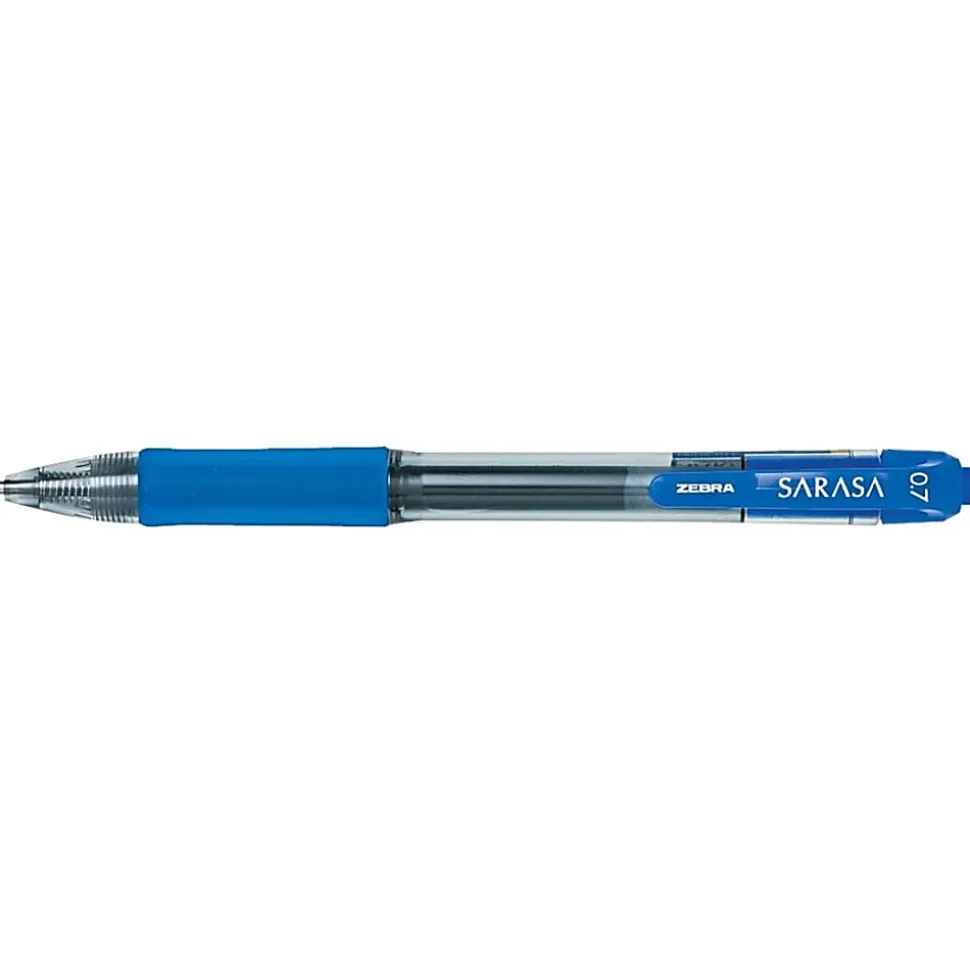 Zebra® Pen SARASA® Retractable Gel Pens, Pack Of 12, Medium Point, 0.7 mm, Clear Barrel, Blue Ink