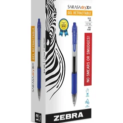 Zebra® Pen SARASA® Retractable Gel Pens, Pack Of 12, Medium Point, 0.7 mm, Clear Barrel, Blue Ink