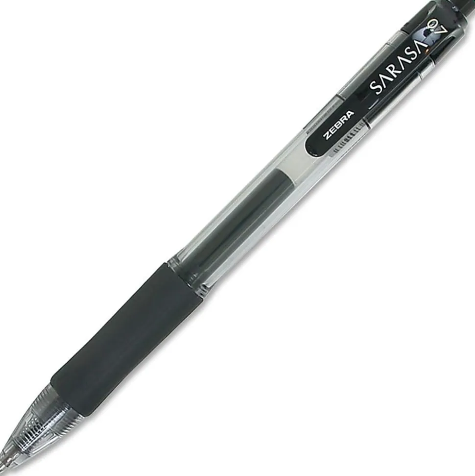 Zebra® Pen SARASA® Retractable Gel Pens, Pack Of 12, Medium Point, 0.7 mm, Clear Barrel, Black Ink