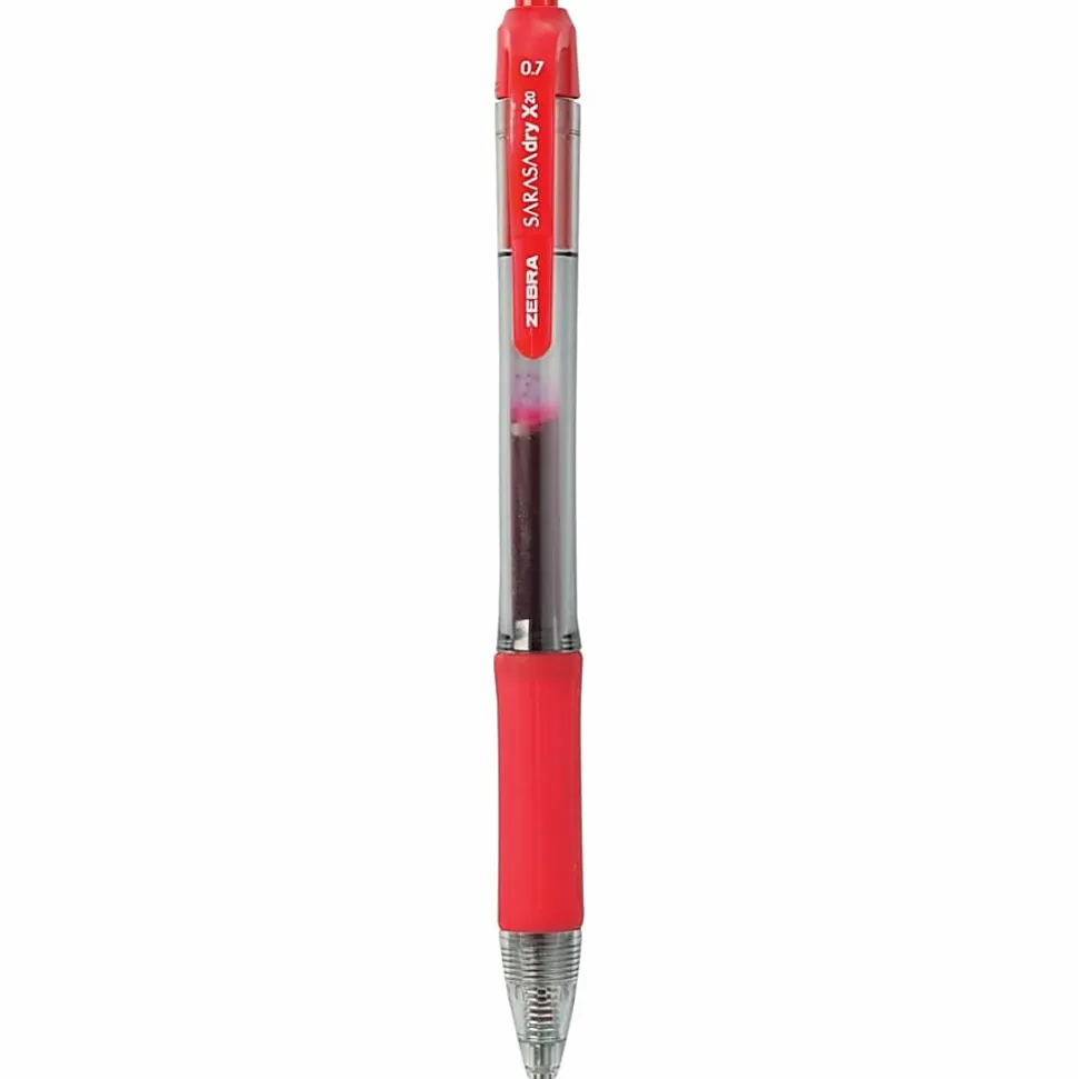 Zebra® Pen SARASA® X20 Retractable Gel Pens, Pack Of 12, Medium Point, 0.7 mm, Translucent Barrel, Red Ink