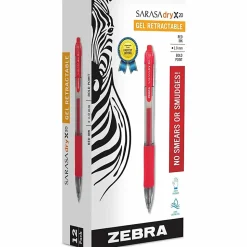 Zebra® Pen SARASA® X20 Retractable Gel Pens, Pack Of 12, Medium Point, 0.7 mm, Translucent Barrel, Red Ink