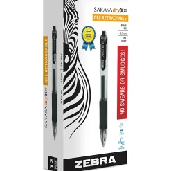 Zebra® Pen SARASA® X20 Retractable Gel Pens, Pack Of 12, Fine Point, 0.5 mm, Translucent Barrel, Black Ink