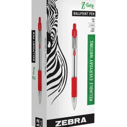 Zebra® Pen Z-Grip® Retractable Ballpoint Pens, Pack Of 12, Medium Point, 1.0 mm, Red Barrel, Red Ink