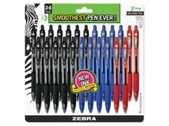 Zebra® Pen Z-Grip® Retractable Ballpoint Pens, Pack Of 24, Medium Point, 1.0 mm, Translucent Barrel, Assorted Ink Colors