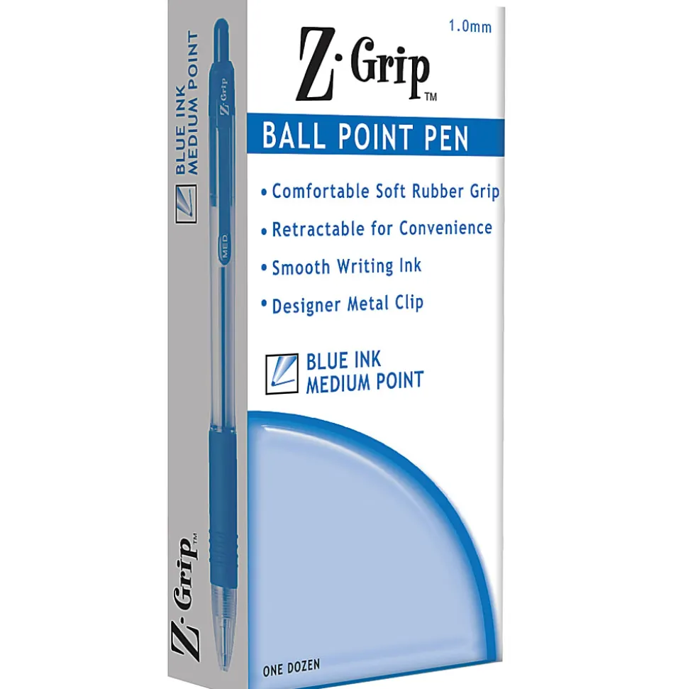 Zebra® Pen Z-Grip® Retractable Ballpoint Pens, Pack Of 12, Medium Point, 1.0 mm, Tinted Barrel, Blue Ink