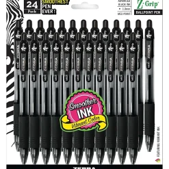 Zebra® Pen Z-Grip® Retractable Ballpoint Pens, Pack Of 24, Medium Point, 1.0 mm, Clear Barrel, Black Ink