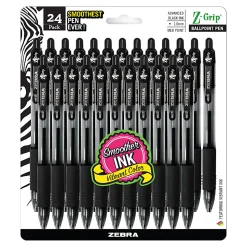Zebra® Pen Z-Grip® Retractable Ballpoint Pens, Pack Of 24, Medium Point, 1.0 mm, Clear Barrel, Black Ink
