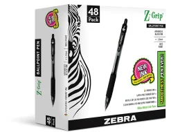 Zebra® Pen Z-Grip® Retractable Ballpoint Pens, Pack Of 48, Medium Point, 1.0 mm, Clear Barrel, Black Ink