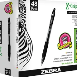 Zebra® Pen Z-Grip® Retractable Ballpoint Pens, Pack Of 48, Medium Point, 1.0 mm, Clear Barrel, Black Ink