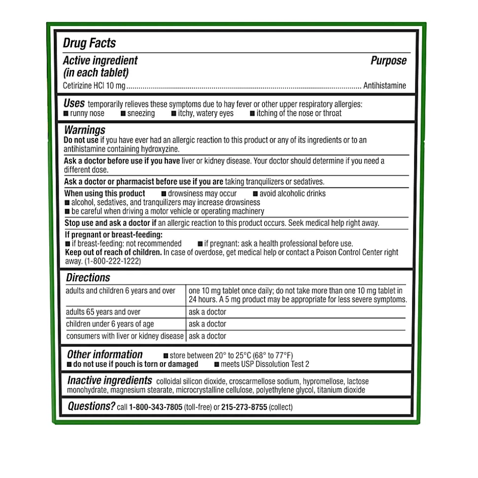 Zyrtec Allergy Tablets, 10mg, Pack Of 5 Tablets